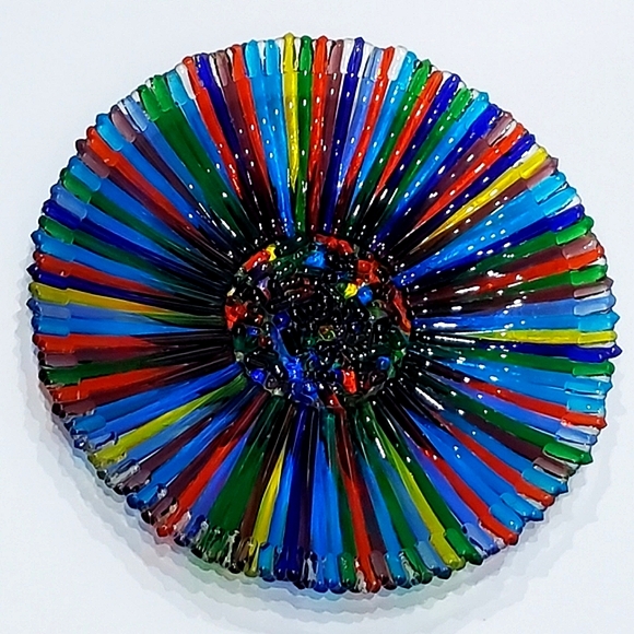 14"🌈Stunning Colorful Fused Glass Art Primary Colors Rainbow Explosion Unsigned - Picture 9 of 9